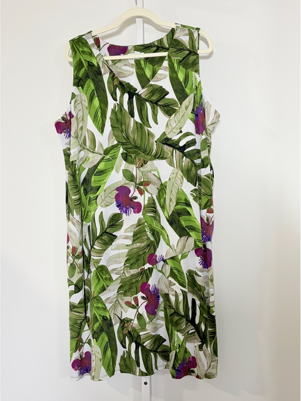 Susan Graver Women's Sleeveless size XL Tropical Leaf Print Dress Size XL